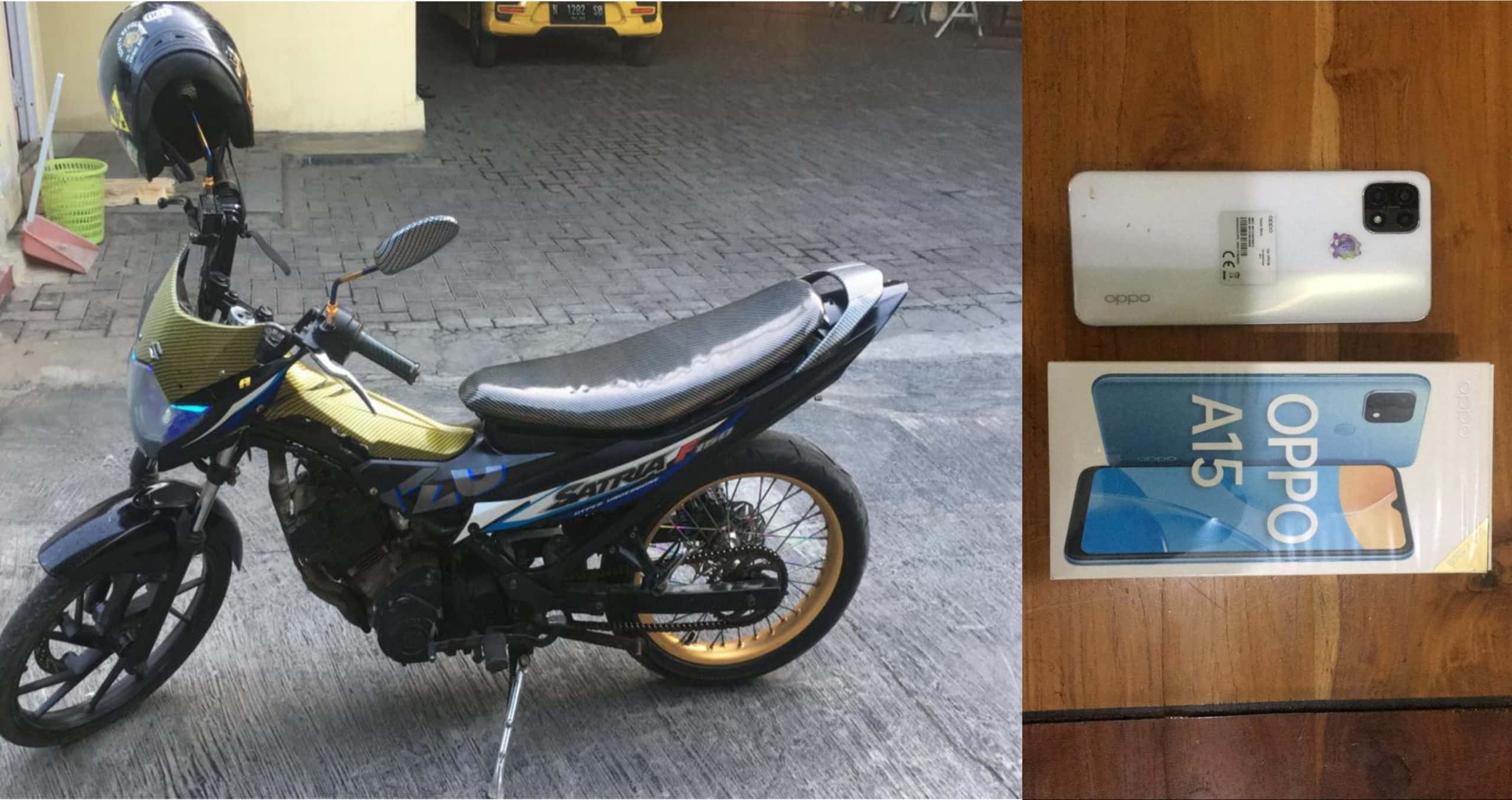 Sepeda Motor Suzuky Satrya FU Milik tersangka dan HP Milik Korban.